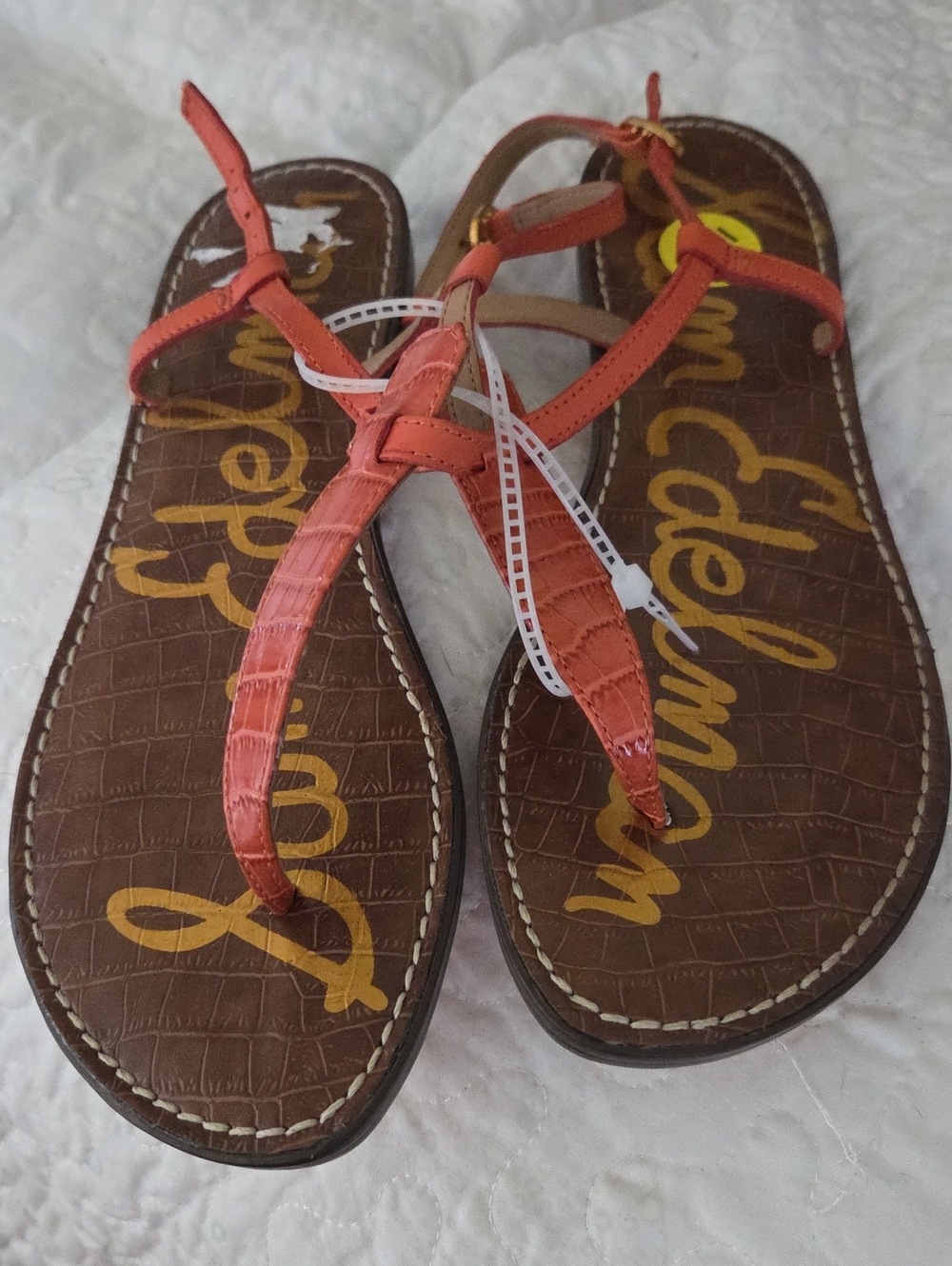 Sam Edelman Leather T-Strap Sandals with Croc Texture Gigi
